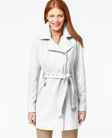 white wool coat michael kors|Michael Kors belted walker coat.